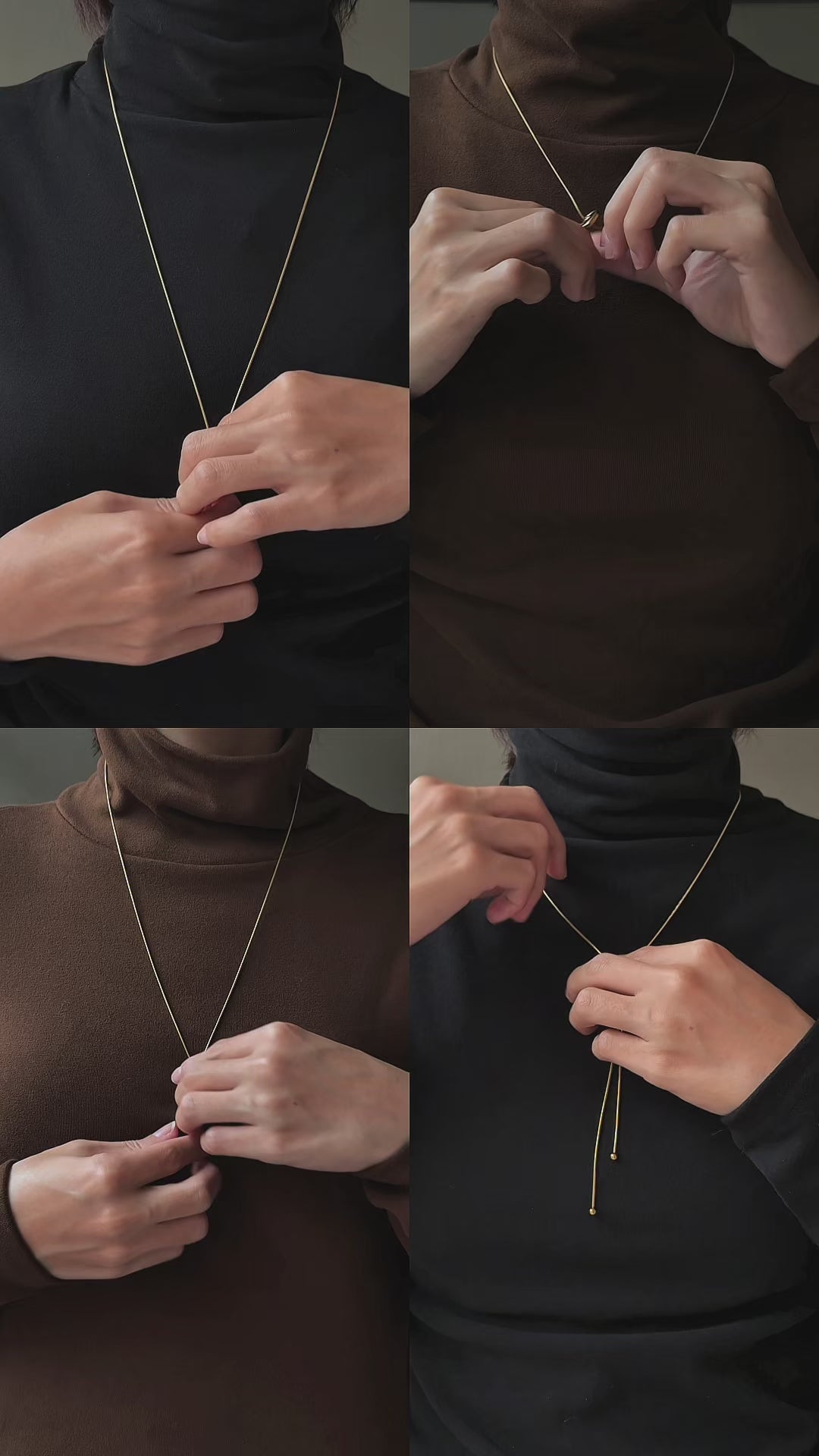 How to wear Lenna: slide the bead to change the length of the necklace