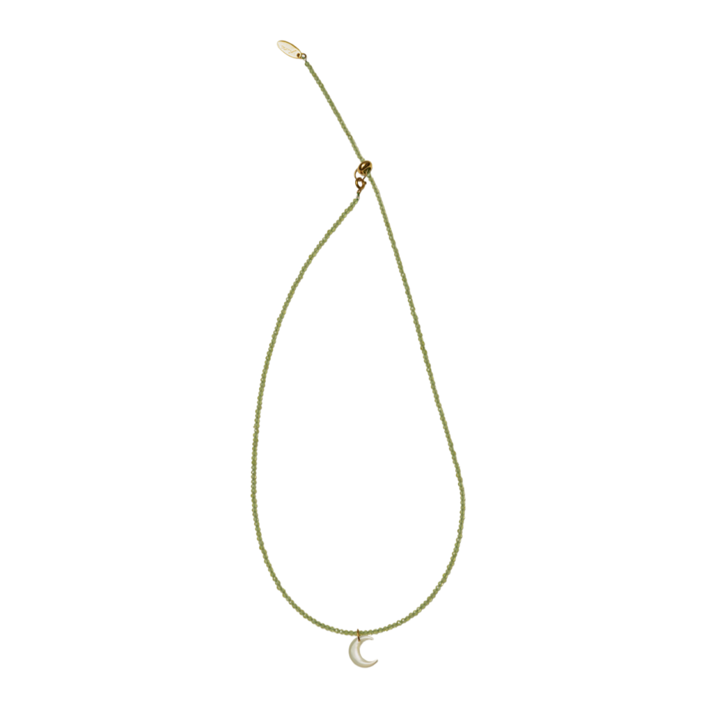 Peridot Full Beaded Crescent Necklace
