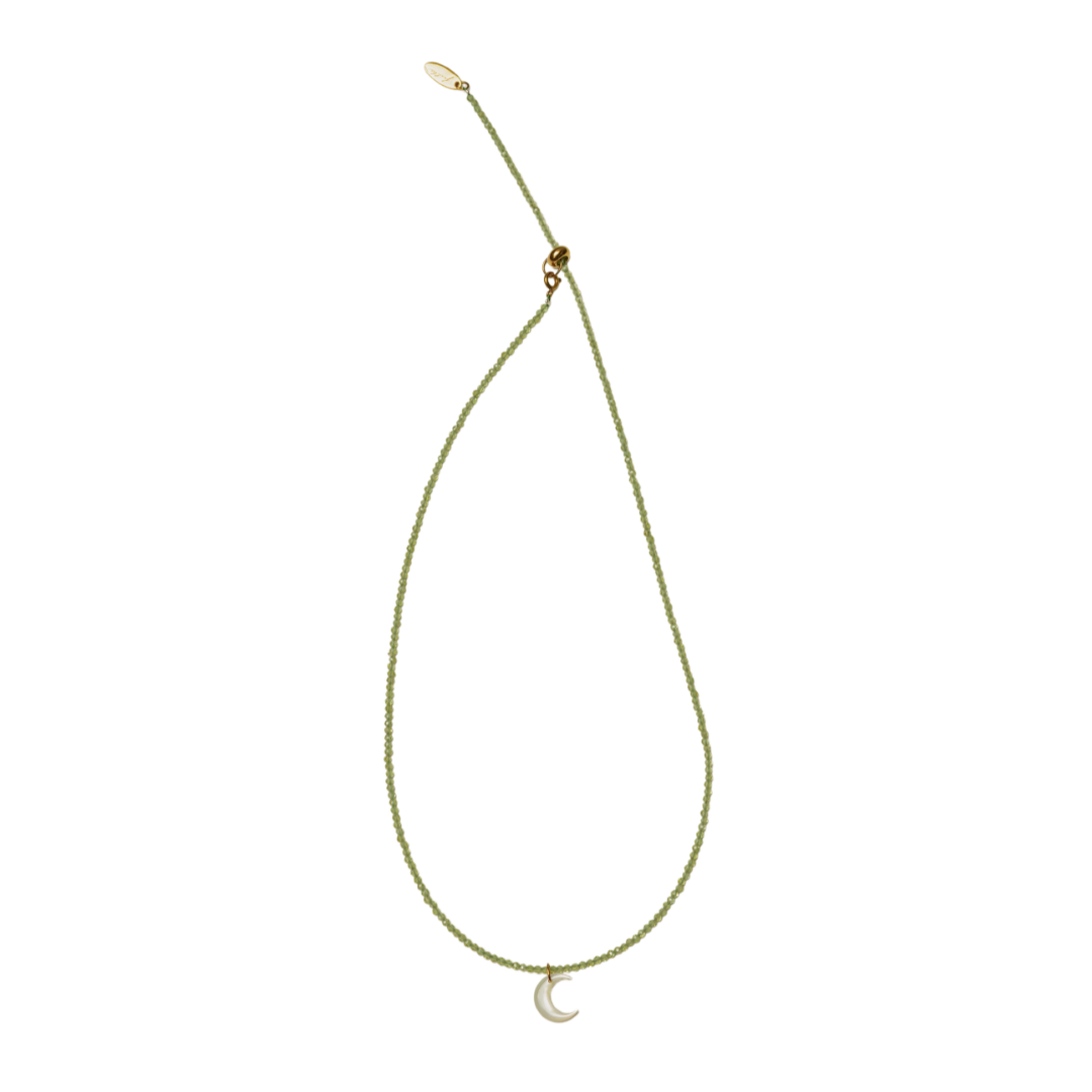 Peridot Full Beaded Crescent Necklace