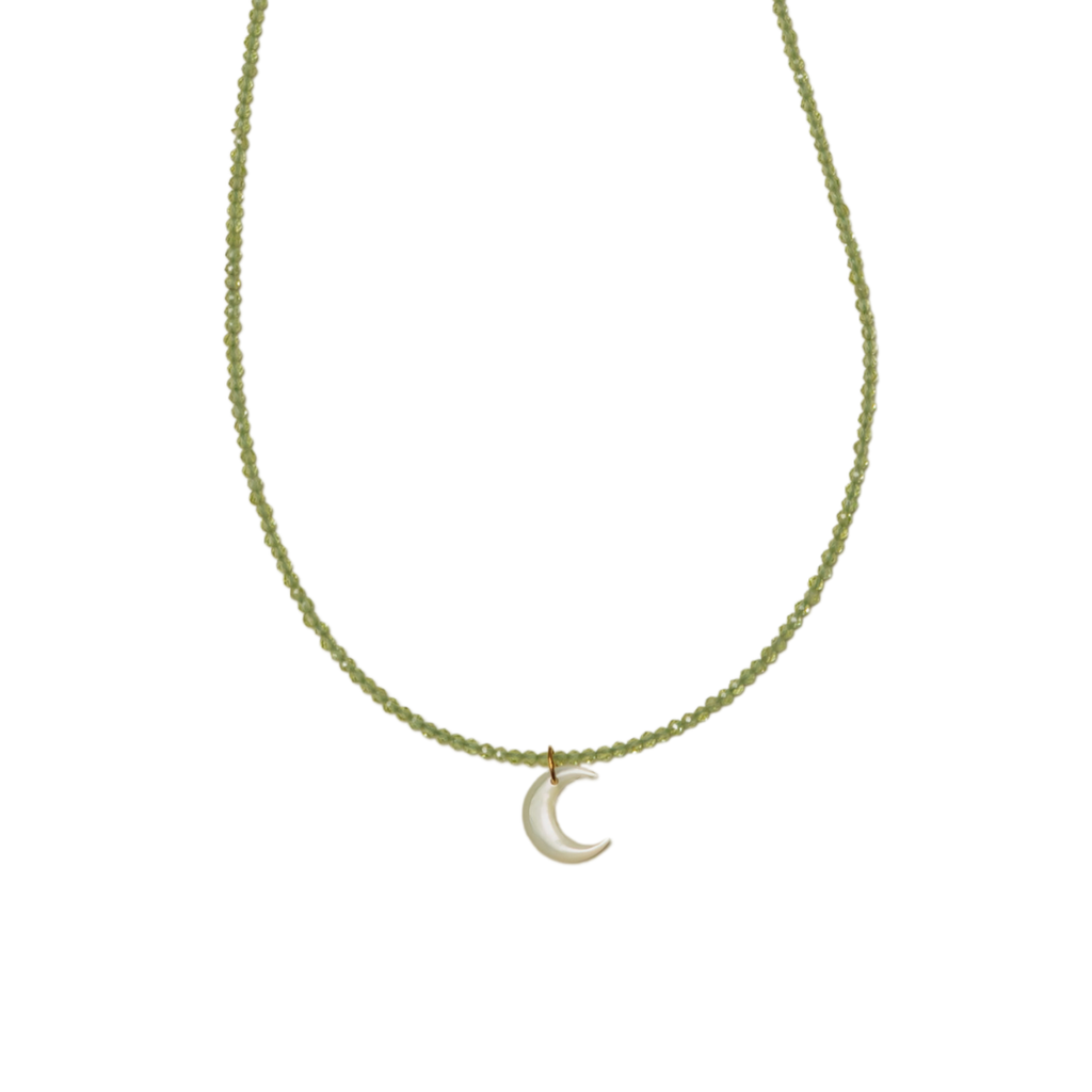 Peridot Full Beaded Crescent Necklace