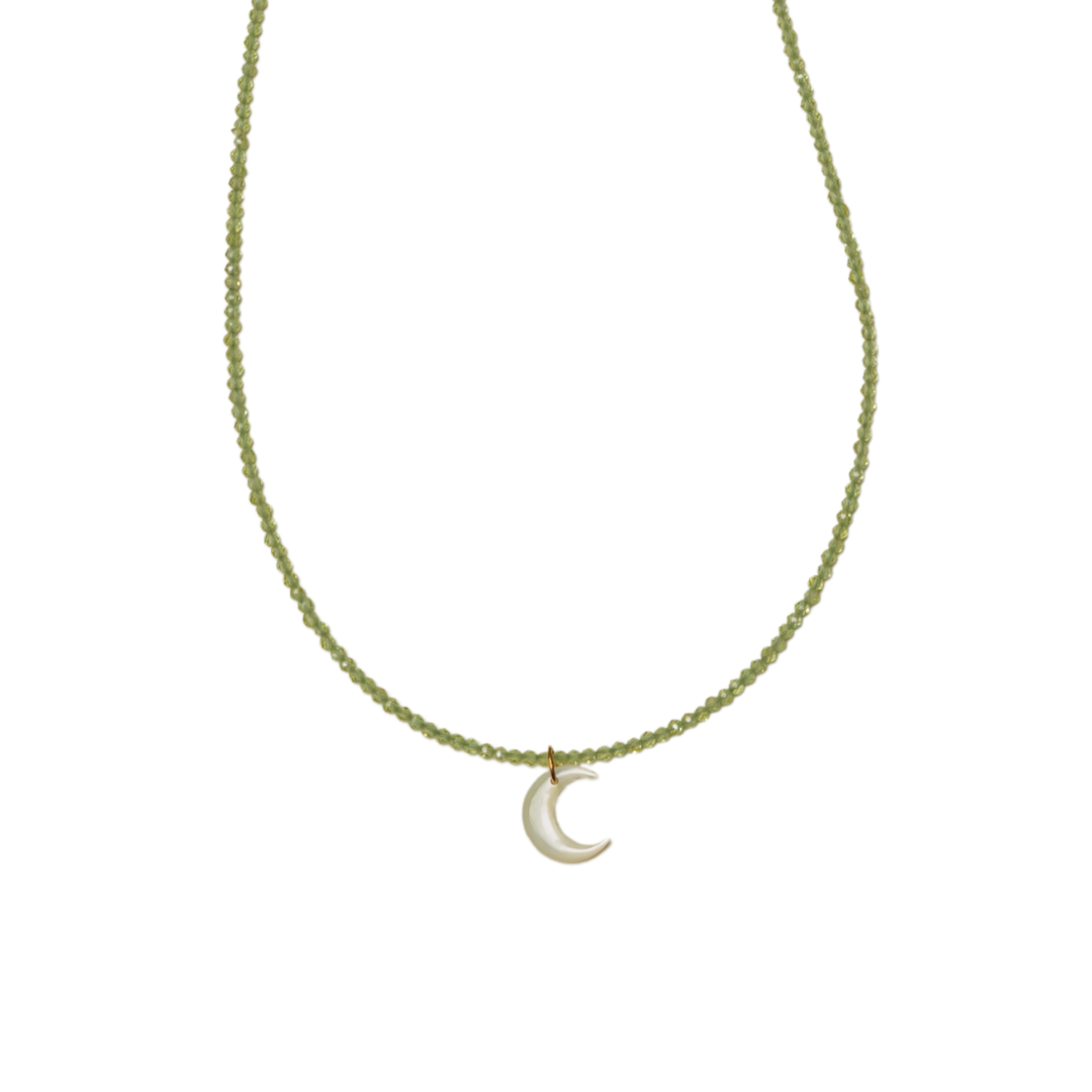 Peridot Full Beaded Crescent Necklace